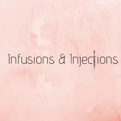 pink marble square with "Infusions & Injections" logo