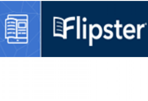 Icon for Flipster downloadable magazines it is a book on the left and the word Flipster to the right.