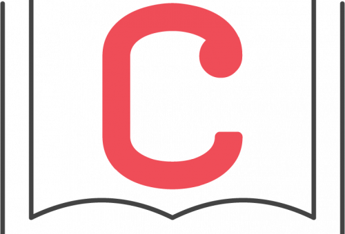 A large letter C superimposed on a book as a logo for Creativebug