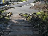 View of Wyeth Street stairs from above with view of city in background