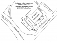 Aerial event map drawing showing parking and traffic flow for Donut Day 2019