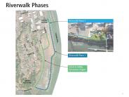 Riverwalk Project diagram with phase one and two shown with aerial map 