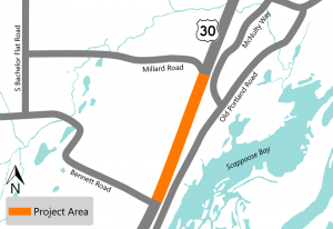 Map of U.S. 30 Safety Construction between St. Helens and Scappoose