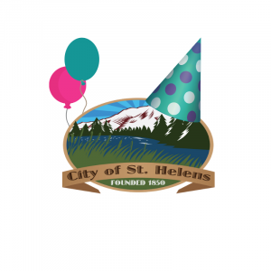 Official City of St. Helens logo with party hat and balloons