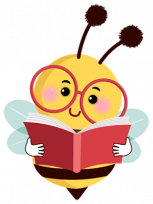 Image depicting a bee reading a book for Friends of the St. Helens Public Library