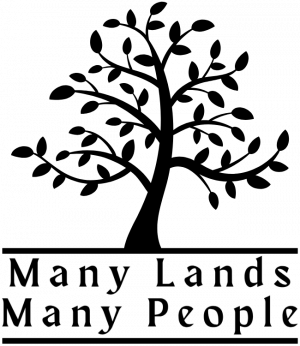 Outline of a tree with text below that states Many Lands Many People