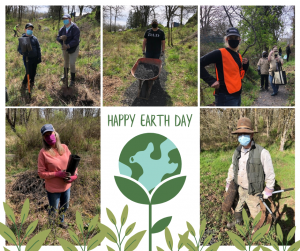 Images of volunteers weeding, laying gravel, and planting at Nob Hill Nature Park