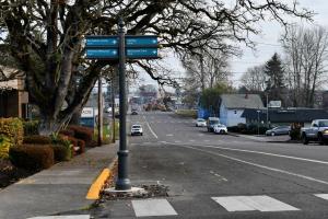 Pedestrian street sign installed at St. Helens intersection 