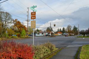 Four way street intersection 