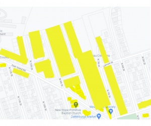 Map of impacted area with highlighted properties 