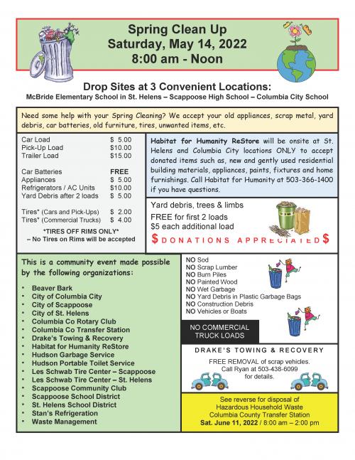 Spring Cleanup Event May14, 2022 City of St Helens Oregon
